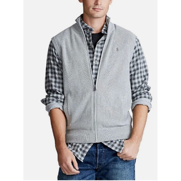 Polo Ralph Lauren Mesh-Cotton Vest Full-Zip Men's X-Large Gray 100% Pima Cotton - Picture 1 of 11